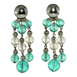 1950s Vintage Napier Dangle Earrings With Turquoise Blue Acrylic Beads Silver-Plated- Set of 2