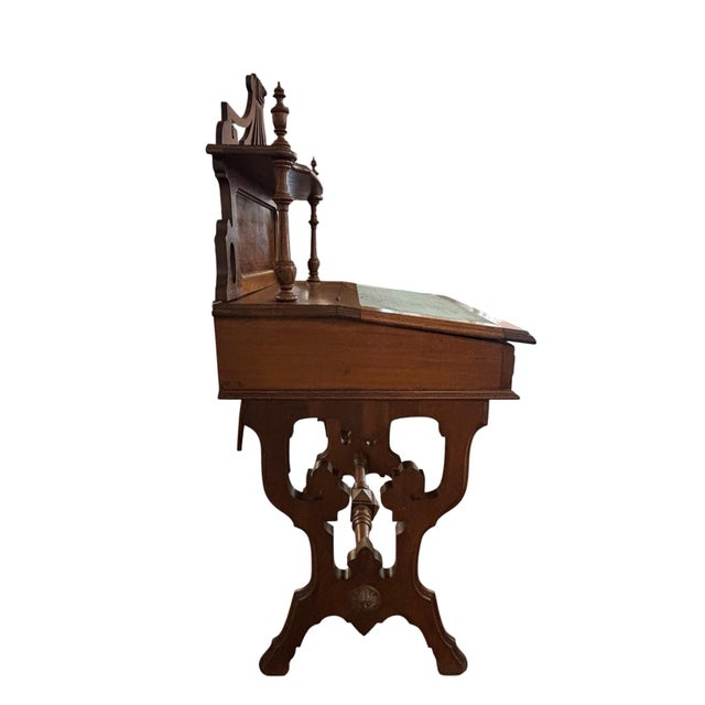 Victorian Victorian Walnut Ladies Writing Desk With Gallery & Velvet Writing Surface, Circa 1880 For Sale - Image 3 of 12