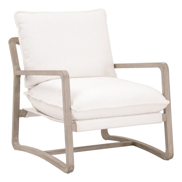 Performance White Boucle Sling Hamlin Club Chair by Essentials for Living For Sale