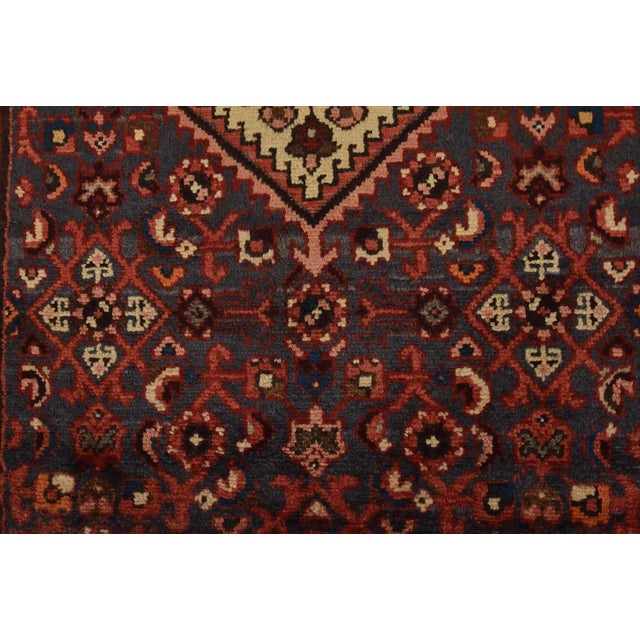 Hamedan Runner 3’8” X 9’10” Blue Wool Vintage Tribal Hand-Knotted Rug For Sale - Image 9 of 13