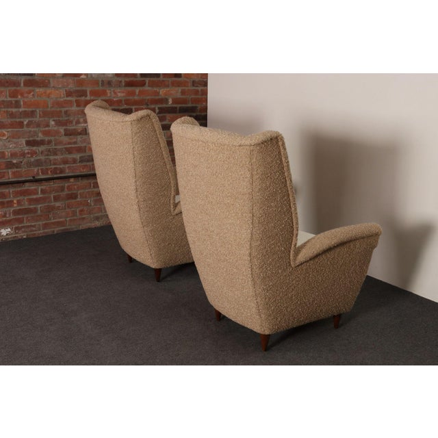 Pair of Italian Modernist High Back Lounge Chairs in Two-Tone Bouclé and Walnut For Sale - Image 17 of 18