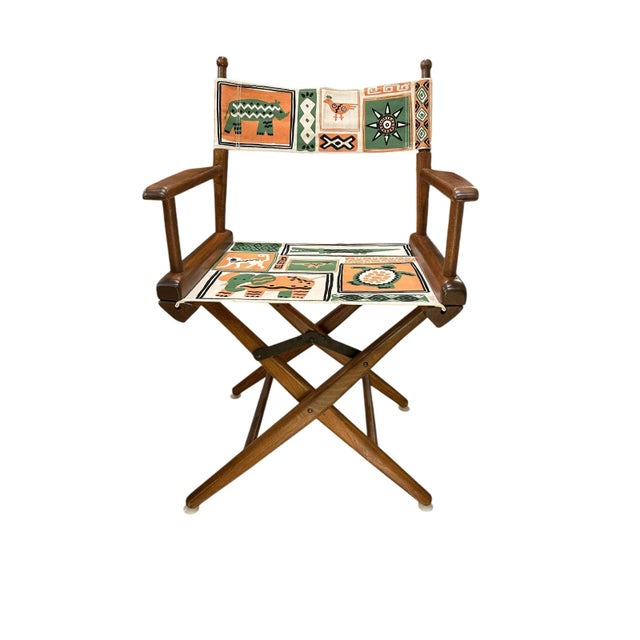 Brown Walnut Directors Chair Folding New Canvas Textile Seat For Sale - Image 8 of 12