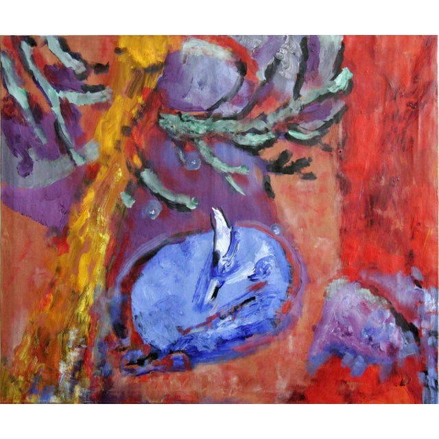 Purple Desert Moon, Abstract and Colorful, Oil Painting on Canvas, Red Warm Background, 2012 For Sale - Image 8 of 8