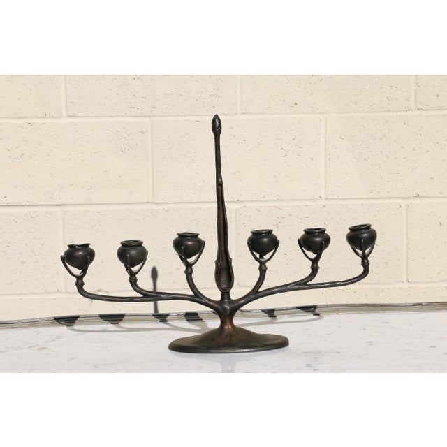 Tiffany Studios New York Art Nouveau Bronze Six-Light Candelabra, Circa 1910s For Sale - Image 11 of 18