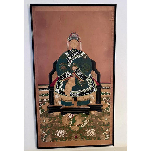 Asian Qing Dynasty Late 19th Century Chinese Ancestral Portrait of a Seated Woman For Sale - Image 3 of 5