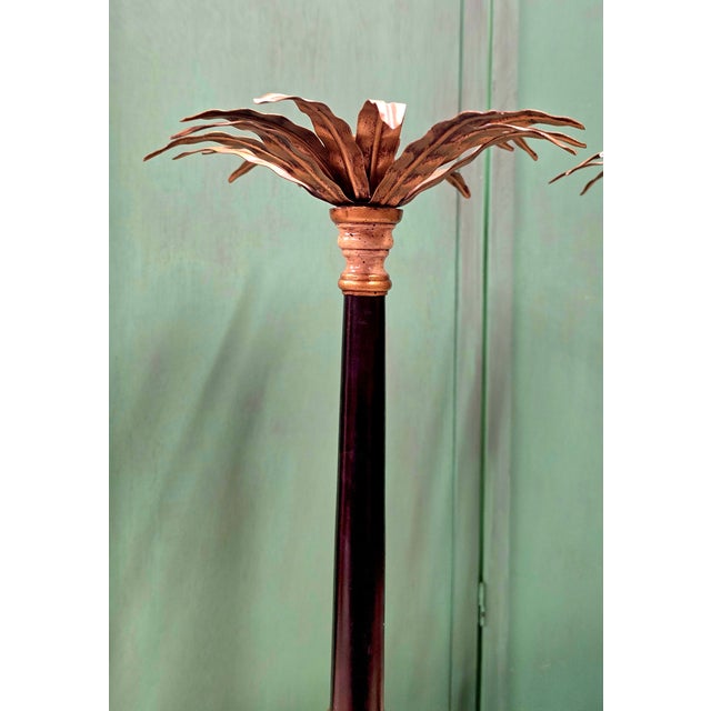 1980s Vintage Tall Hollywood Regency Palm Tree Candlestick Holders- a Pair For Sale - Image 5 of 10