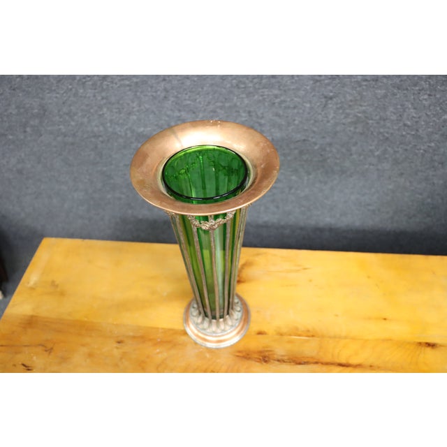 Early 20th Century Emerald Glass & Copper Fluted Vase For Sale - Image 5 of 8
