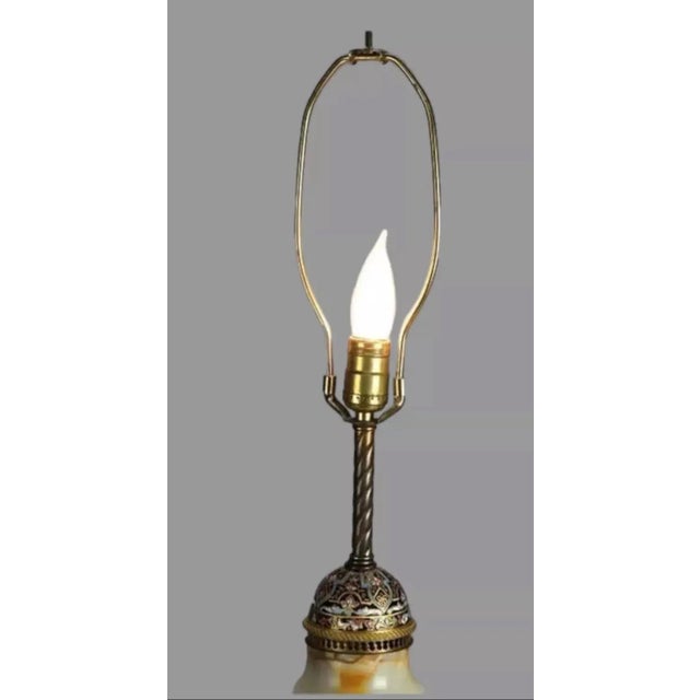 1910s Antique French Onyx, Ormolu & Champleve Enameled Table Lamp Circa 1920 For Sale - Image 5 of 11