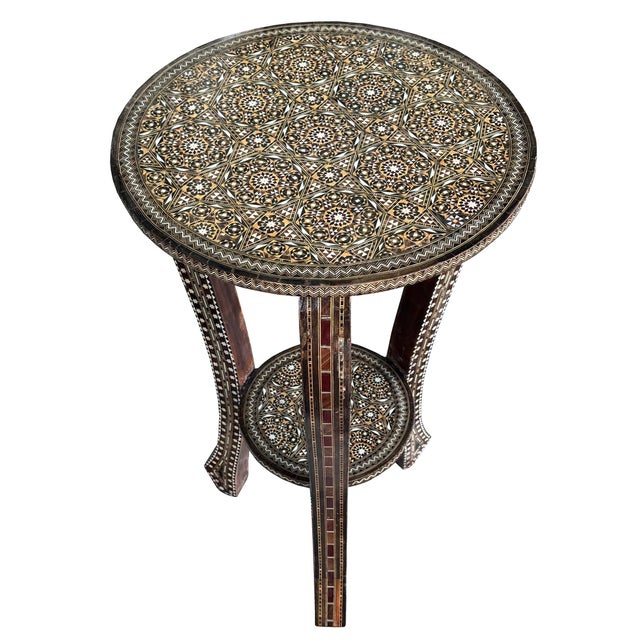 1940s Vintage Marquetry Wood Inlay Round Side Table, Circa 1940 For Sale - Image 5 of 11