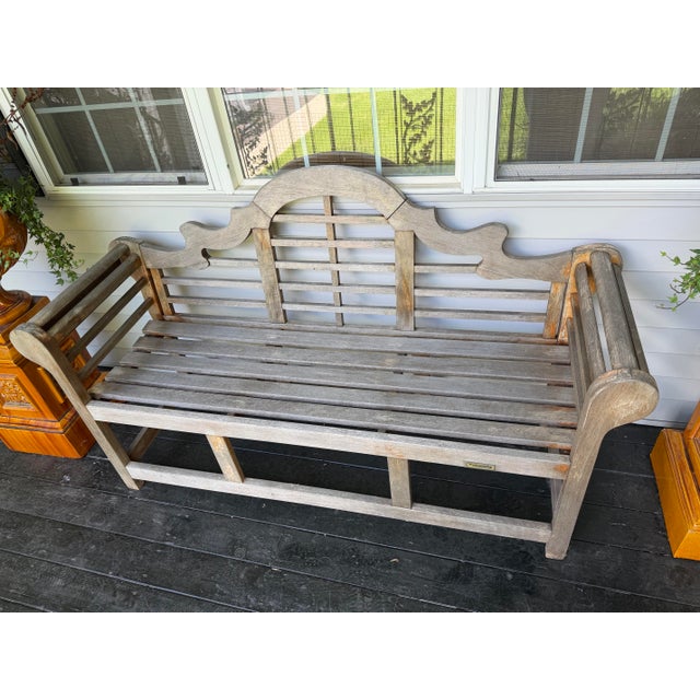 English Vintage Distressed Coventry Teak Garden Bench For Sale - Image 3 of 11