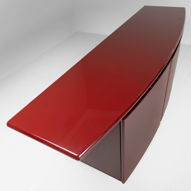 Red Lacquered Wooden Sideboard, 1970s For Sale - Image 13 of 15