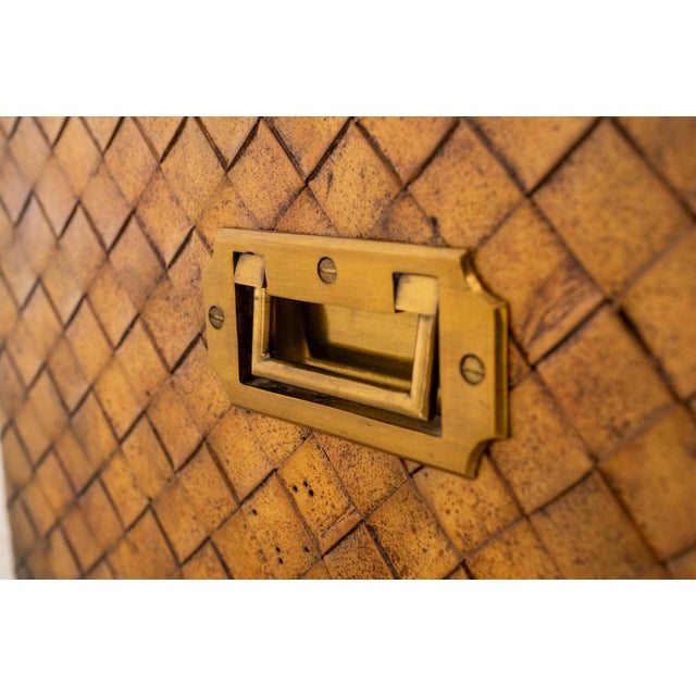 Maitland Smith Woven Leather Wrapped Lidded Chest Trunk For Sale - Image 9 of 10