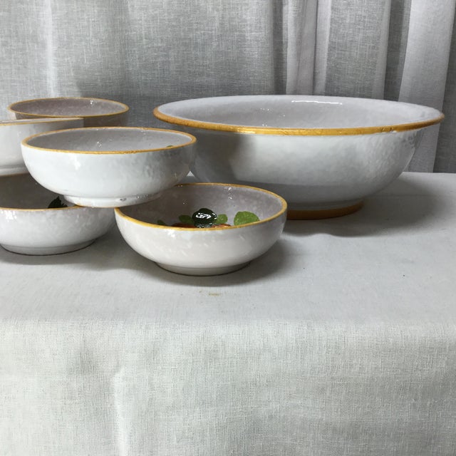 Mid 20th Century Italian Salad Bowl Set in Glazed Terra Cotta With Orange Floral Design - 9 PCS For Sale - Image 6 of 11