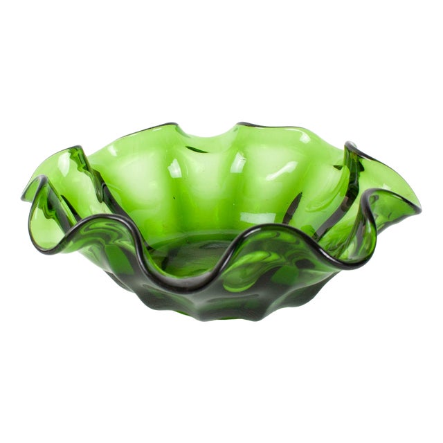 Vintage Portuguese Dark Green Glass Bowl, 1960s For Sale