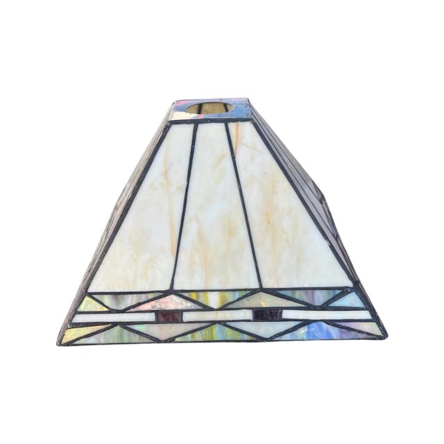 Art Deco Large Square Stained Glass Lamp Shade For Sale - Image 3 of 6