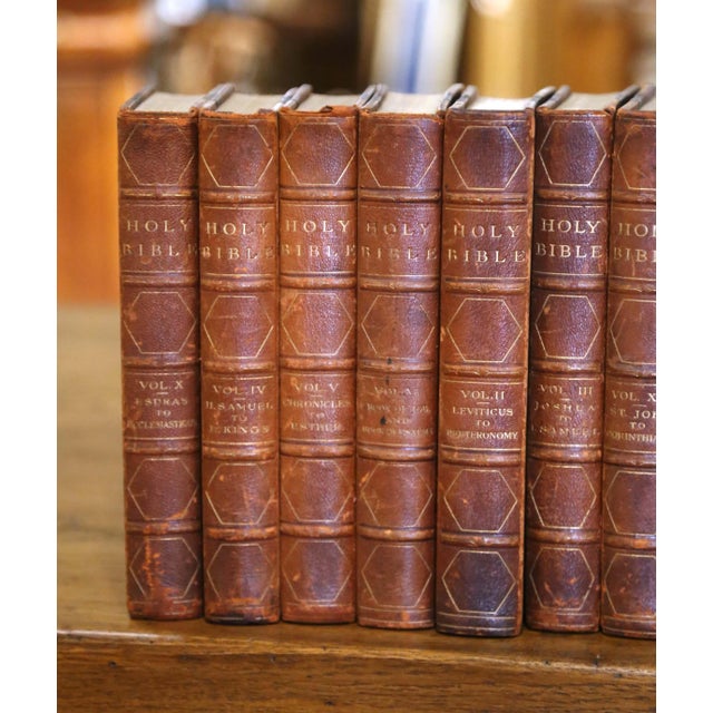Late 19th Century Late 19th Century Grolier Society Leather-Bound Holy Bible, Set of 14 For Sale - Image 5 of 12