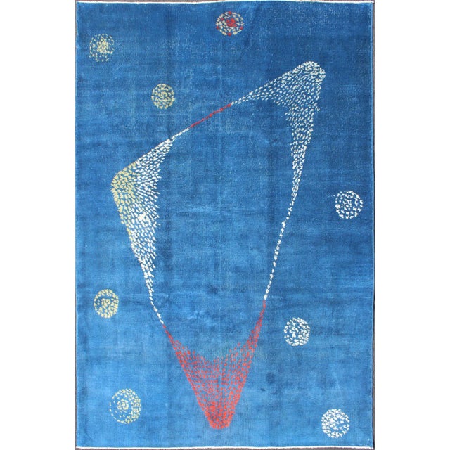 Mid-Century Modern Rug With Modern Design in Medium Blue, Sapphire Blue Color For Sale - Image 13 of 13