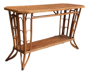 Vintage Palm Beach Handwoven Natural Rattan Console Table