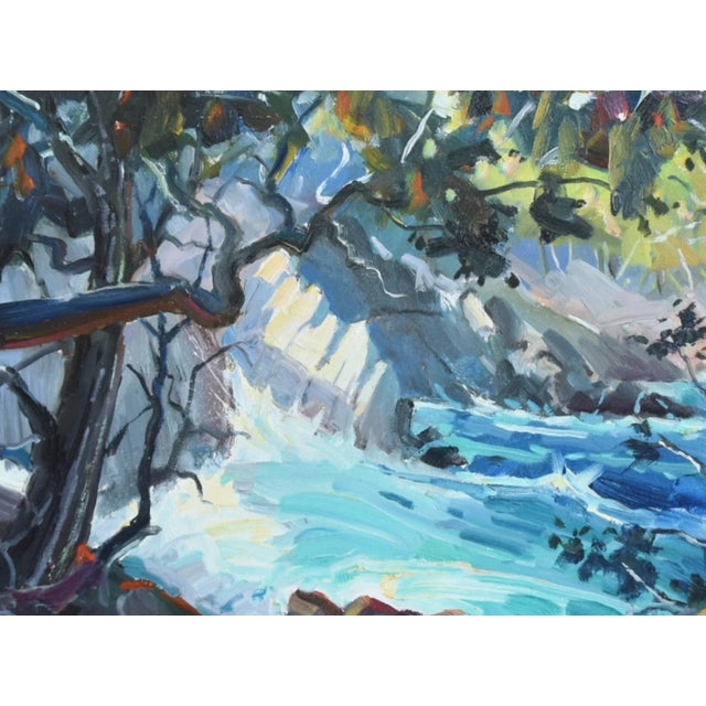 Blue Silvio Silvestri, Listed Artist Landscape Seascape Oil Painting Including the Antiqued Gold Wood Frame For Sale - Image 8 of 10