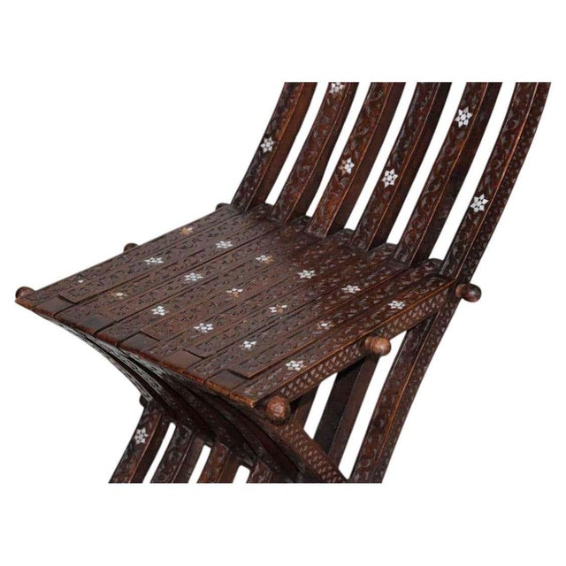 Antique Moorish Folding Chair with Mother-of-Pearl Inlay, Middle Eastern For Sale - Image 4 of 15