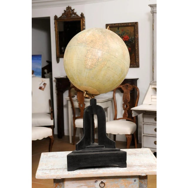 Large Swedish 1910s Freestanding Terrestrial Globe on Black Carved Base For Sale - Image 9 of 12