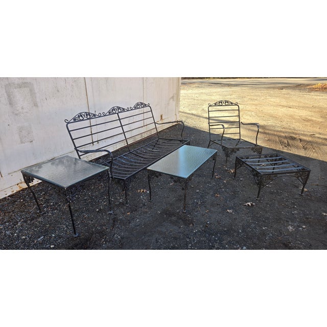 Wrought Iron Outdoor Furniture Set 5 Piece Set consisting of: Sofa 72x24x35 Arm Chair 22x22x35 Ottoman 22x22x13 End Table...