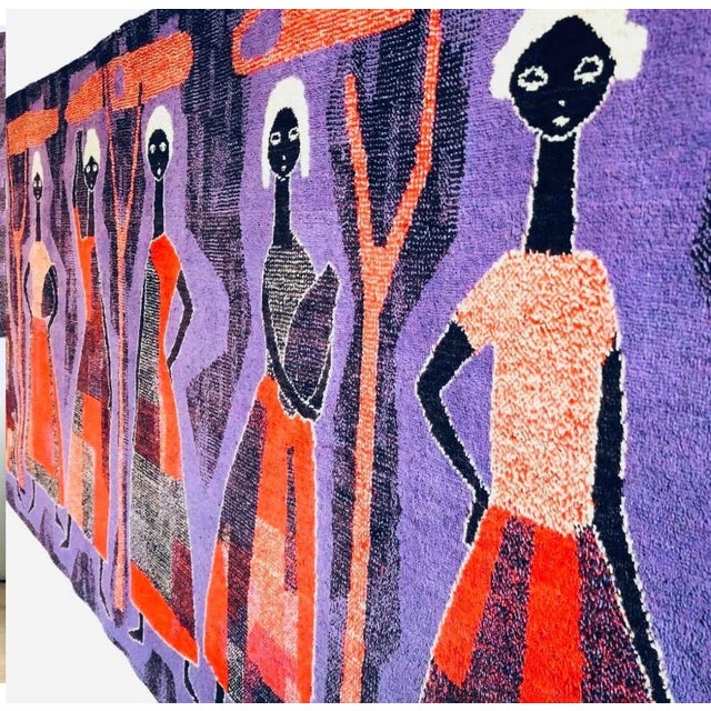 Le Corbusier 60s Vintage Mid-Century Modern Huge Mural Size Cubist Textile Fiber Art Wall Hanging Women For Sale - Image 4 of 7