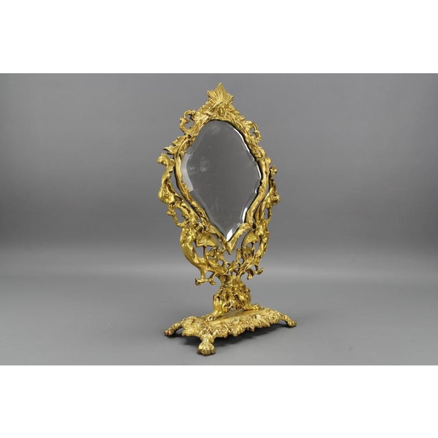 Metal French Louis XIV Style Bronze and Brass Faceted Table Mirror, 1920s For Sale - Image 7 of 18