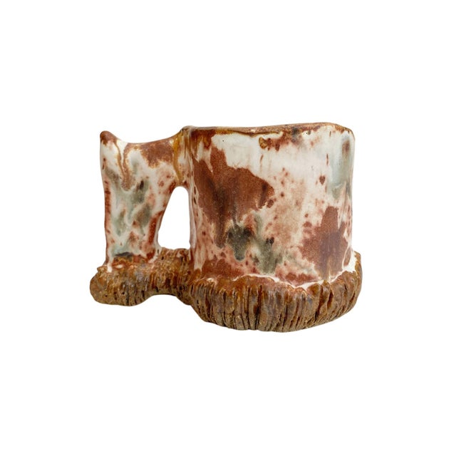 1990s Signed Artisan Wheel Thrown Rustic Textured Stoneware Mug For Sale - Image 4 of 6