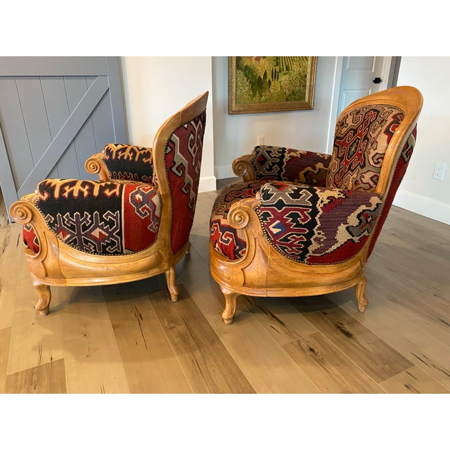 Wood 1980s Pair of Custom Kilim Chairs For Sale - Image 7 of 10