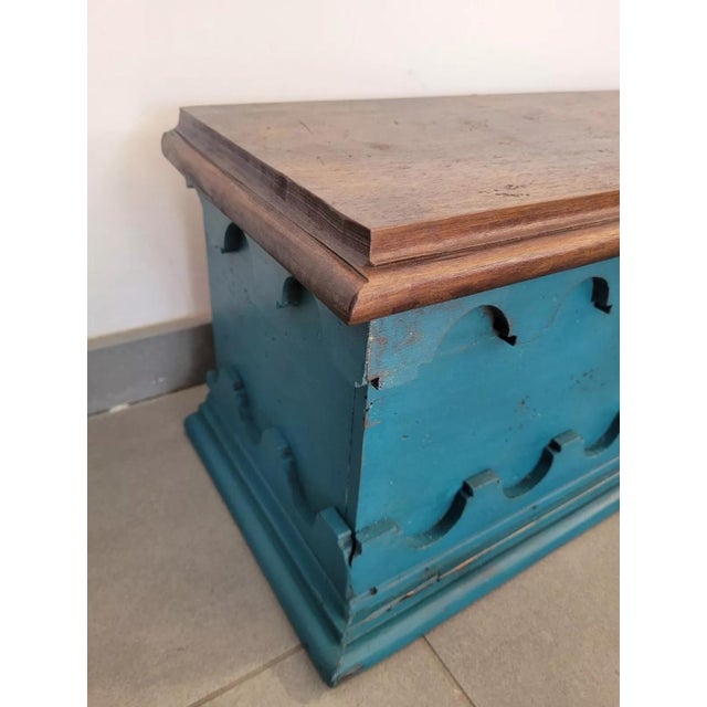 Teal Antique Lacquered Table Trunk For Sale - Image 8 of 17