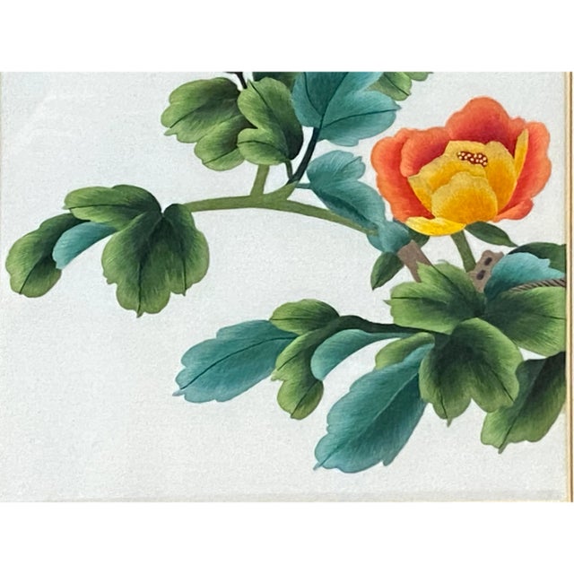 Oriental Chinese Peony Flower Embroidery Framed Wall Decor For Sale - Image 4 of 7