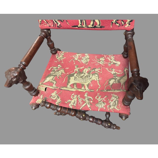 Victorian Antique Victorian Hunzinger Style Folding Chair Dog Heads Circus Needlepoint For Sale - Image 3 of 12