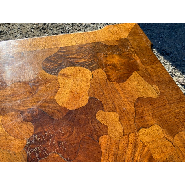 Vintage Mid Century Modern French Provincial Parquetry Burl Wood Coffee Table For Sale - Image 13 of 18
