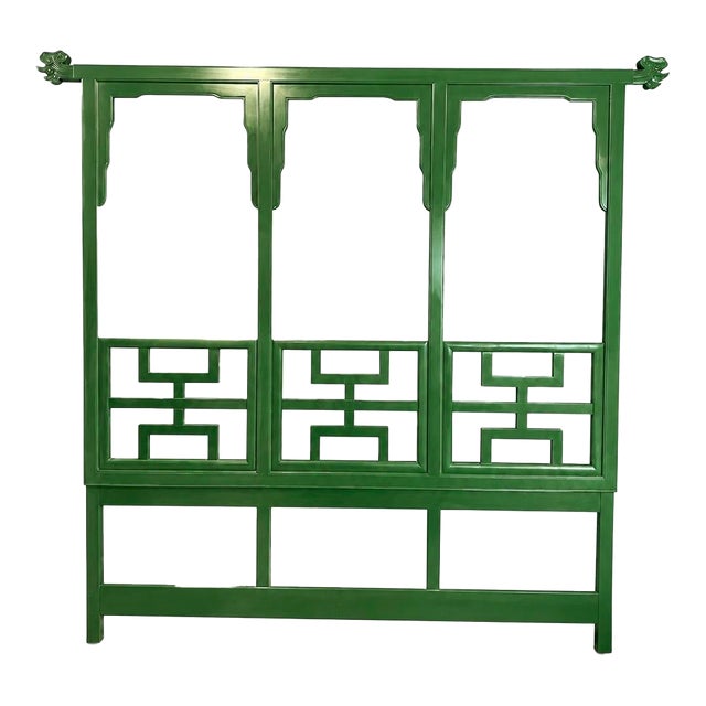 Chinoiserie Fretwork Headboard by Raymond Sobota for Century Furniture Reimagined in Emerald Green For Sale
