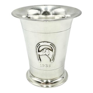 Vintage 1935 Sterling Silver Julep Cup Equestrian Horse & Hound Engraved For Sale