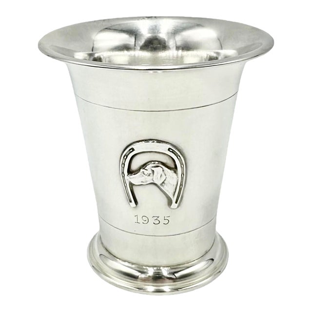 Vintage 1935 Sterling Silver Julep Cup Equestrian Horse & Hound Engraved For Sale