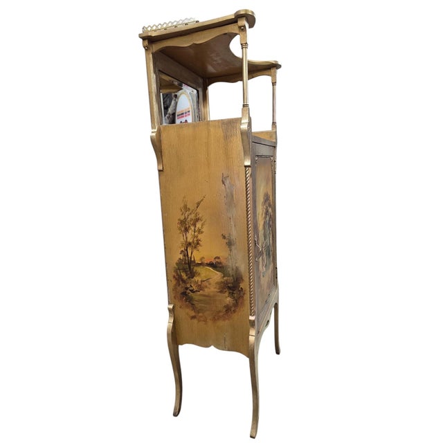 Victorian Antique Victorian Hand-Painted Music Cabinet With Brass Gallery and Mirror For Sale - Image 3 of 12