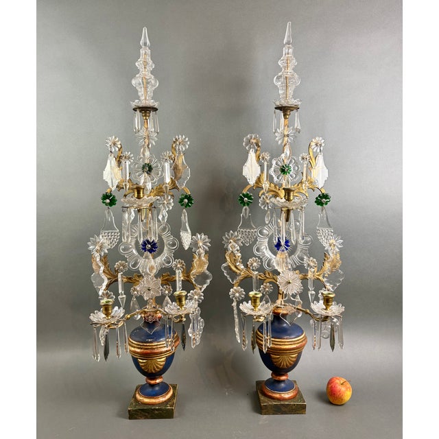 Louis XVI Gilded Bronze Crystal Pinwheel Candelabra, Set of 2 For Sale - Image 17 of 18