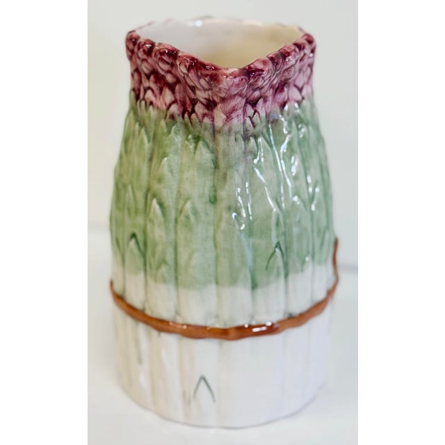 Majolica Vintage Ceramic Majolica Style Asparagus Motif Pitcher For Sale - Image 4 of 7