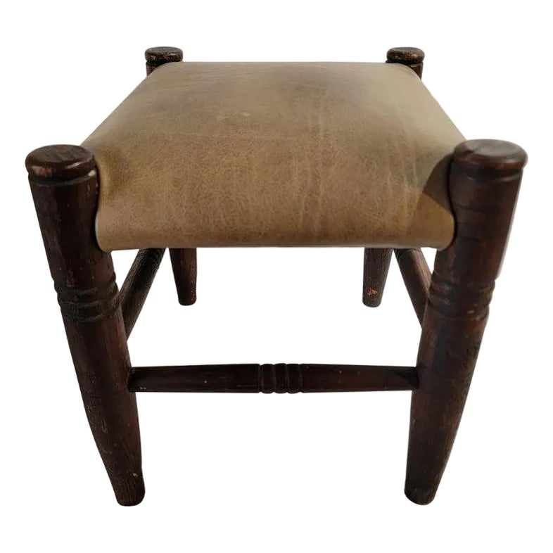 19Thc Hand Made Stool With Leather Seat | Chairish