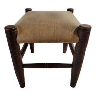19Thc Hand Made Stool With Leather Seat For Sale