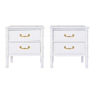 1960s Pair of Vintage Henry LInk Bali Hai Faux Bamboo Nightstands Professionally Lacquered White For Sale