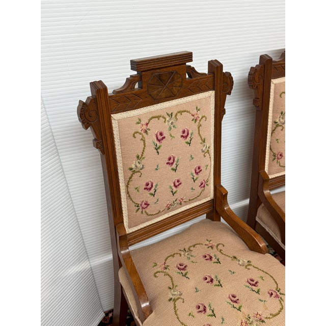 Victorian Eastlake Needlepoint Parlor Side Chairs, Pair For Sale - Image 10 of 13