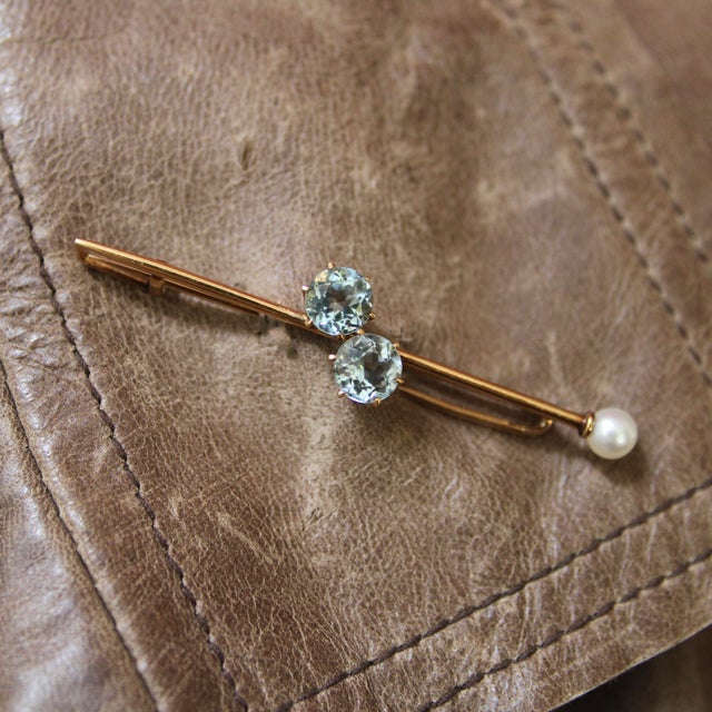 Early 20th Century Tiffany & Co. Edwardian 16k Gold Scarf Pin/ Brooch With Aquamarine and Pearl For Sale - Image 9 of 9