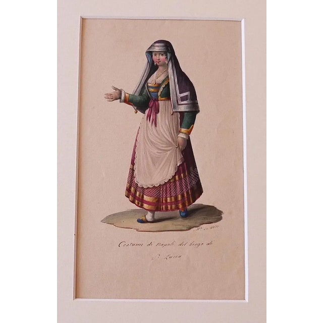 Michela De Vito - Costume of Naples - Original Ink and Watercolor - 1830s For Sale - Image 3 of 3