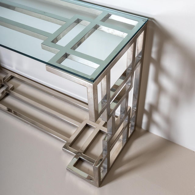 1980s Late-20th Century Hollywood Regency Style Metal and Glass Consoles For Sale - Image 5 of 10