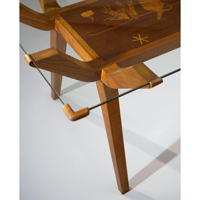 Brown Mid-Century Italian Dining Table with Wood Inlay, 1950 For Sale - Image 8 of 15