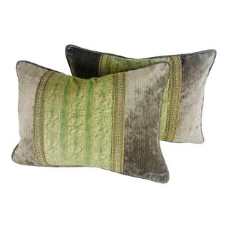 Mid-Century Vintage Hand Printed Italian Fortuny Pillows/a Pair For Sale