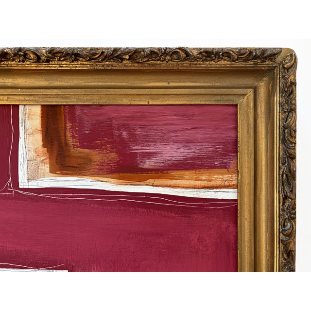 Abstract “Fervor” Red Abstract Art in Antique Frame, Transitional Living Room Art by JTS For Sale - Image 3 of 11